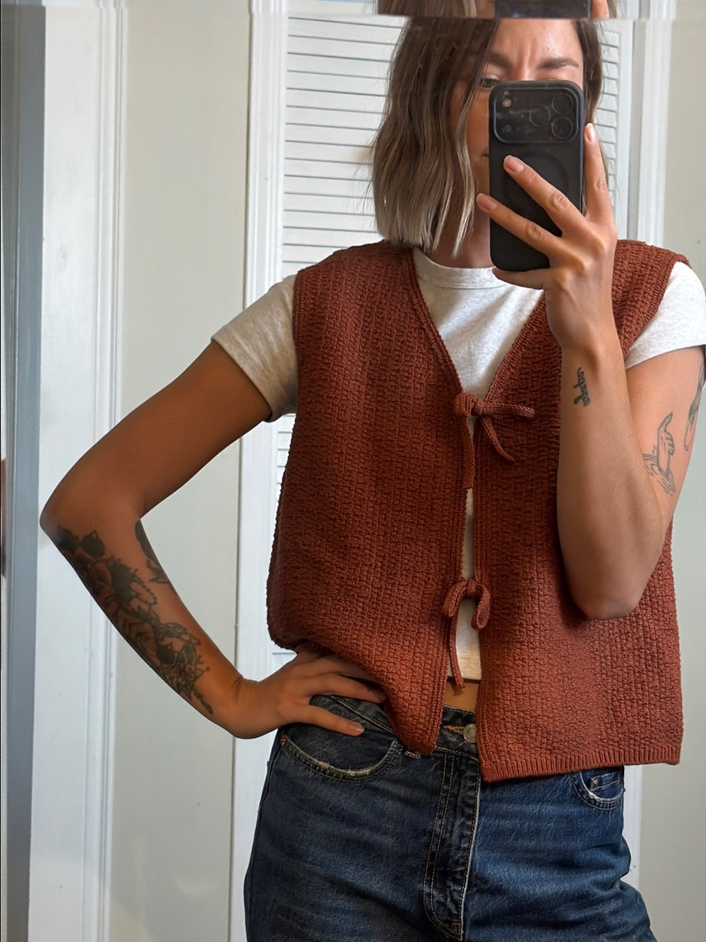 Primark Women's Rust Tie-Front V-Neck Sweater Vest